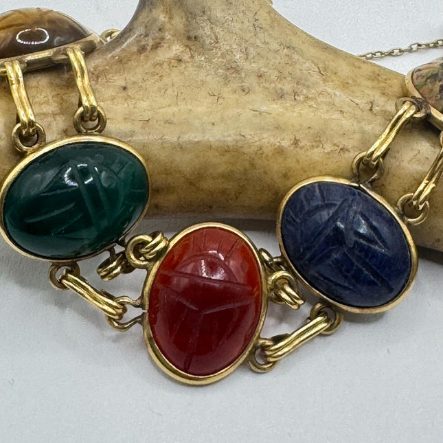 14k Gold Filled Vintage Scarab Onyx Tennis Bracelet - Everyday Stacking Bracelet