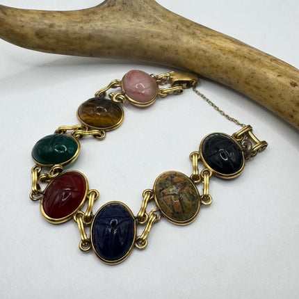 14k Gold Filled Vintage Scarab Onyx Tennis Bracelet - Everyday Stacking Bracelet