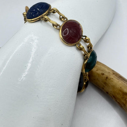 14k Gold Filled Vintage Scarab Onyx Tennis Bracelet - Everyday Stacking Bracelet