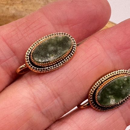 Vintage Green Nephrite Jade Clip-On Earrings 12k Gold Filled Delicate Screw Back Design