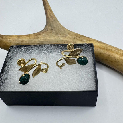 Vintage Green Nephrite Jade Clip-On Earrings 12k Gold Filled Delicate Screw Back Design