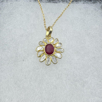 Vintage Tiny Diamond Ruby Necklace | Pink Ruby Gemstone Dainty Gold 925 Sterling Silver Chain Necklace | Minimalist Style Crystal