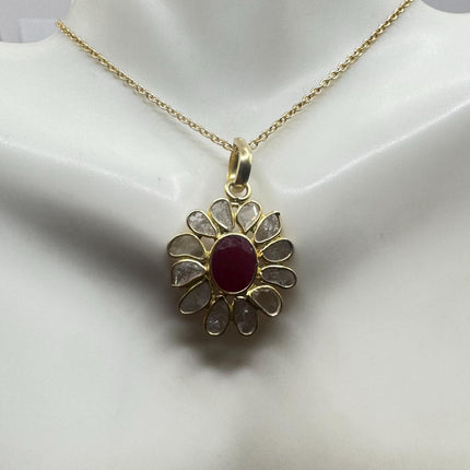 Vintage Tiny Diamond Ruby Necklace | Pink Ruby Gemstone Dainty Gold 925 Sterling Silver Chain Necklace | Minimalist Style Crystal