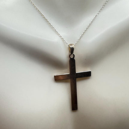 Vintage Silver Cross Pendant | Small Religious Charm Pendant 925 Sterling Silver Chain Prayer Necklace