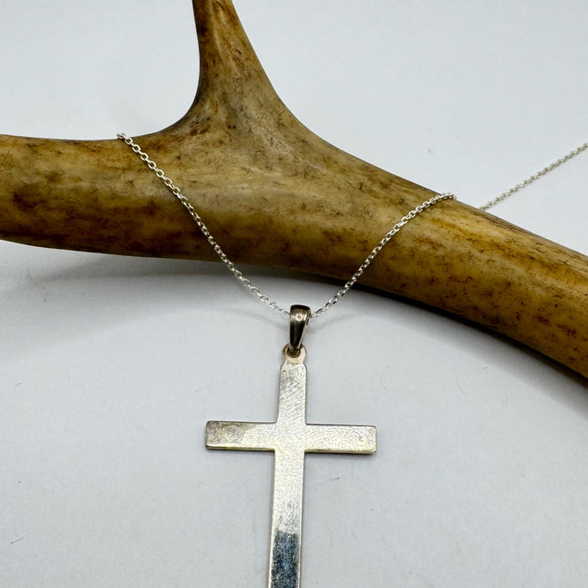 Vintage Silver Cross Pendant | Small Religious Charm Pendant 925 Sterling Silver Chain Prayer Necklace