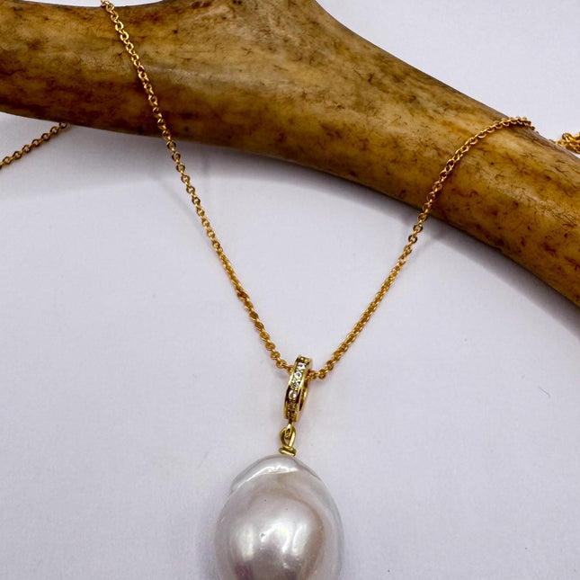 Vintage Biwa Pearl Gold Filled Necklace - Everyday Simple Minimalist Wedding Jewelry