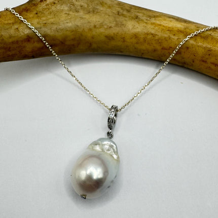 Vintage Biwa Pearl Necklace - Everyday Simple Minimalist Wedding Jewelry - 925 Sterling Silver