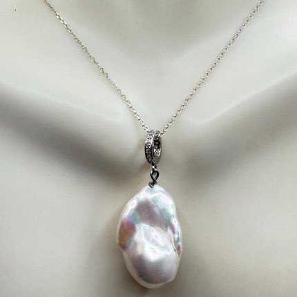 Vintage Biwa Pearl Necklace - Everyday Simple Minimalist Wedding Jewelry - 925 Sterling Silver