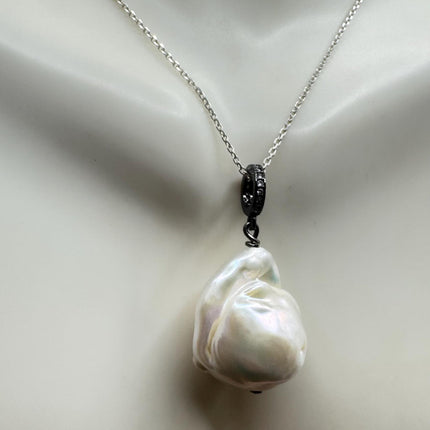 Vintage Biwa Pearl Necklace - Everyday Simple Minimalist Wedding Jewelry - 925 Sterling Silver