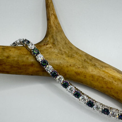 Vintage Silver Tennis Bracelet | Mystic Blue Topaz Crystal Diamond Cubic Zirconia 925 Sterling Silver