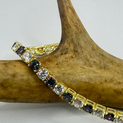 Vintage Silver Tennis Bracelet | Mystic Blue Topaz Crystal Diamond Cubic Zirconia Gold 925 Sterling Silver