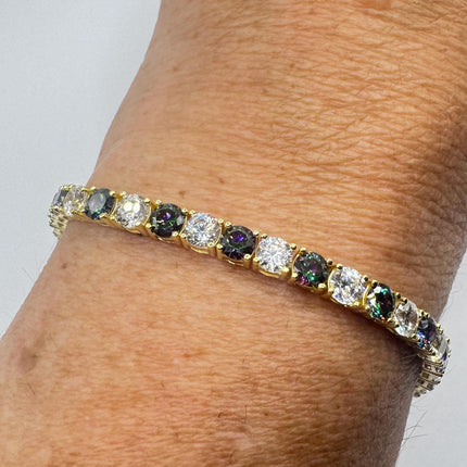 Vintage Silver Tennis Bracelet | Mystic Blue Topaz Crystal Diamond Cubic Zirconia Gold 925 Sterling Silver
