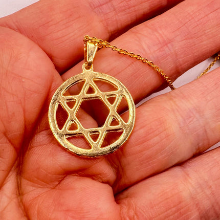 Vintage Pendant | Star of David Pendant Necklace | 9k Gold Filled Jewish Star Statement Charm Necklace