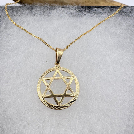 Vintage Pendant | Star of David Pendant Necklace | 9k Gold Filled Jewish Star Statement Charm Necklace