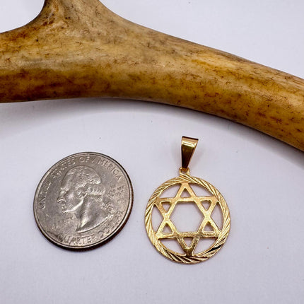 Vintage Pendant | Star of David Pendant Necklace | 9k Gold Filled Jewish Star Statement Charm Necklace
