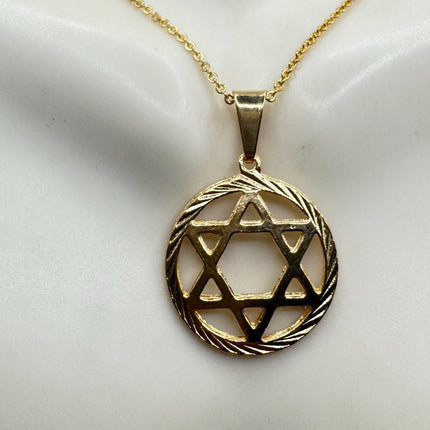 Vintage Pendant | Star of David Pendant Necklace | 9k Gold Filled Jewish Star Statement Charm Necklace