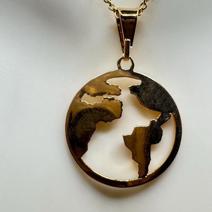 Vintage Globe Earth Pendant Necklace | 9k Gold Filled Star Statement Charm Necklace