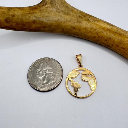 Vintage Globe Earth Pendant Necklace | 9k Gold Filled Star Statement Charm Necklace