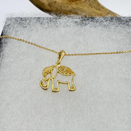 Vintage Gold Elephant Pendant Necklace | 9k Gold Filled Star Statement Charm Necklace