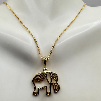 Vintage Gold Elephant Pendant Necklace | 9k Gold Filled Star Statement Charm Necklace