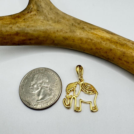Vintage Gold Elephant Pendant Necklace | 9k Gold Filled Star Statement Charm Necklace