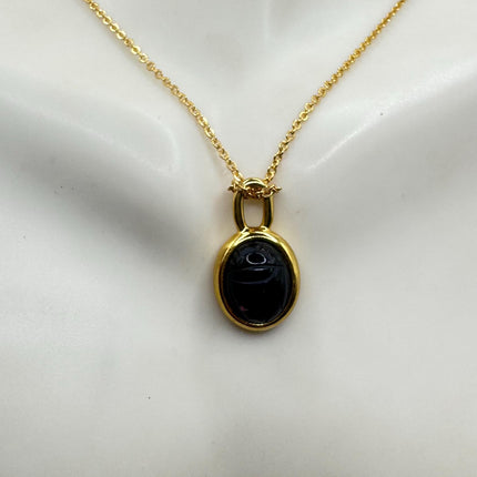 Vintage Black Onyx Scarab Necklace - 12k Gold Filled Minimalist Stacking Chain