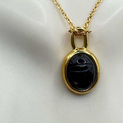 Vintage Black Onyx Scarab Necklace - 12k Gold Filled Minimalist Stacking Chain