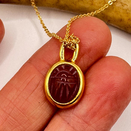 Vintage Black Onyx Scarab Necklace - 12k Gold Filled Minimalist Stacking Chain