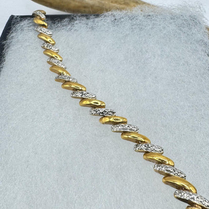 Vintage Gold Tennis Bracelet | Diamond Chip Infinity Heart | Golden 925 Sterling Silver Dainty Wedding Prom Jewelry