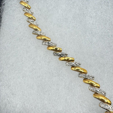 Vintage Gold Tennis Bracelet | Diamond Chip Infinity Heart | Golden 925 Sterling Silver Dainty Wedding Prom Jewelry