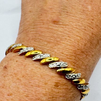 Vintage Gold Tennis Bracelet | Diamond Chip Infinity Heart | Golden 925 Sterling Silver Dainty Wedding Prom Jewelry