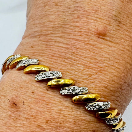 Vintage Gold Tennis Bracelet | Diamond Chip Infinity Heart | Golden 925 Sterling Silver Dainty Wedding Prom Jewelry