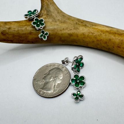 Vintage Green Chrome Diopside Flower 925 Sterling Silver Drop Dangle Earrings