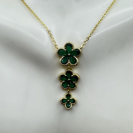Vintage Green Chrome Diopside Flower Choker Gold 925 Sterling Silver Necklace