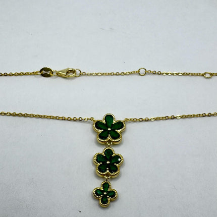 Vintage Green Chrome Diopside Flower Choker Gold 925 Sterling Silver Necklace