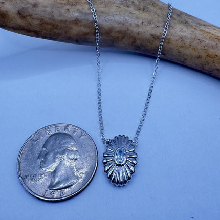 Vintage Silver Minimal Pendant | Cubic Zirconia Deco circle Choker 925 Sterling Silver Necklace Simple every day layered stacked chain
