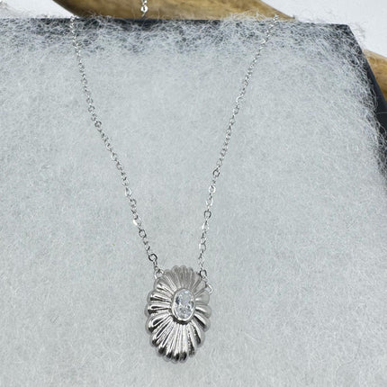 Vintage Silver Minimal Pendant | Cubic Zirconia Deco circle Choker 925 Sterling Silver Necklace Simple every day layered stacked chain