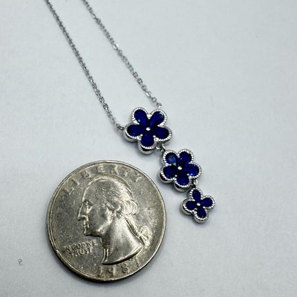 Vintage Blue Sapphire CZ Flower Choker 925 Sterling Silver Necklace