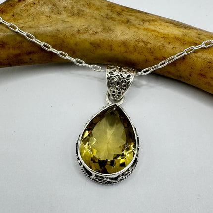 Vintage Citrine Necklace 925 Sterling Silver Chain | Statement Choker Stacking Layered