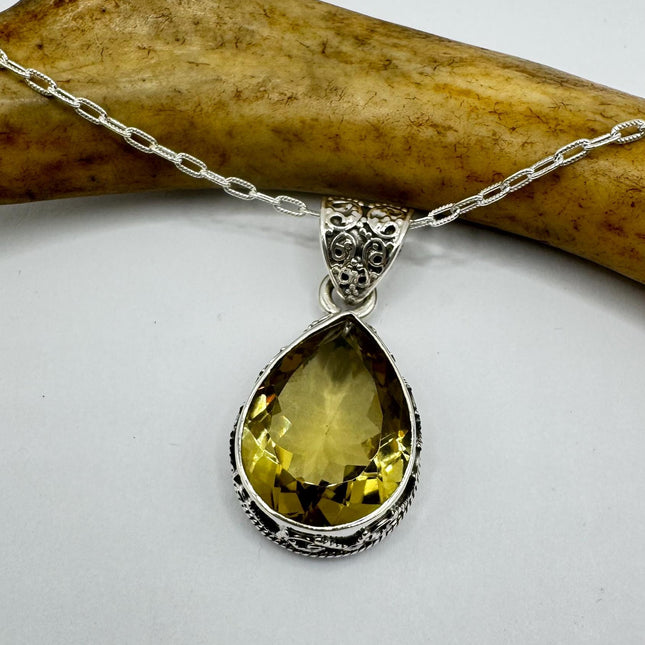 Vintage Citrine Necklace 925 Sterling Silver Chain | Statement Choker Stacking Layered
