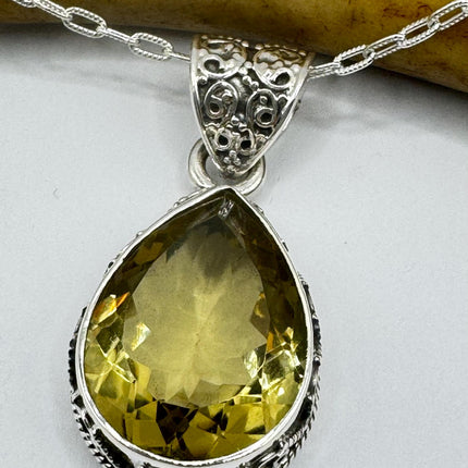 Vintage Citrine Necklace 925 Sterling Silver Chain | Statement Choker Stacking Layered