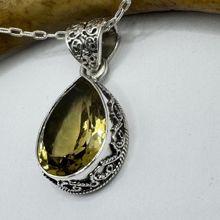 Vintage Citrine Necklace 925 Sterling Silver Chain | Statement Choker Stacking Layered