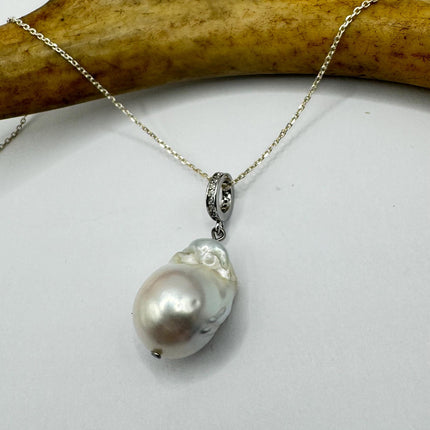 Vintage Biwa Pearl Necklace - Everyday Simple Minimalist Wedding Jewelry - 925 Sterling Silver
