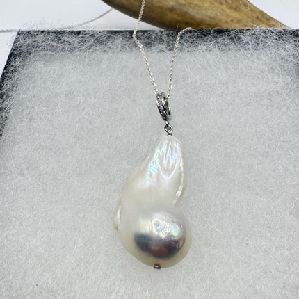Vintage Biwa Pearl Necklace - Everyday Simple Minimalist Wedding Jewelry - 925 Sterling Silver