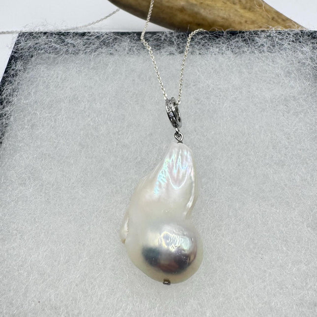 Vintage Biwa Pearl Necklace - Everyday Simple Minimalist Wedding Jewelry - 925 Sterling Silver