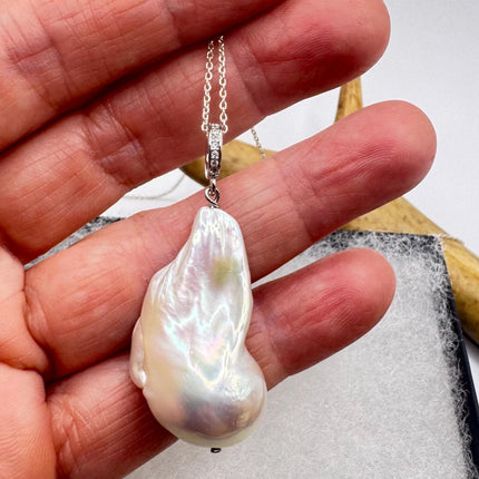 Vintage Biwa Pearl Necklace - Everyday Simple Minimalist Wedding Jewelry - 925 Sterling Silver
