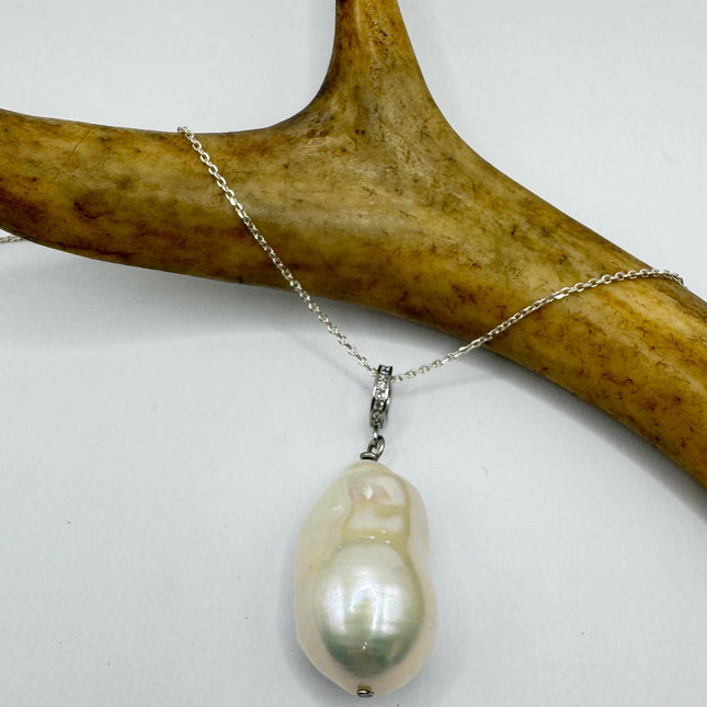 Vintage Biwa Pearl Necklace - Everyday Simple Minimalist Wedding Jewelry - 925 Sterling Silver