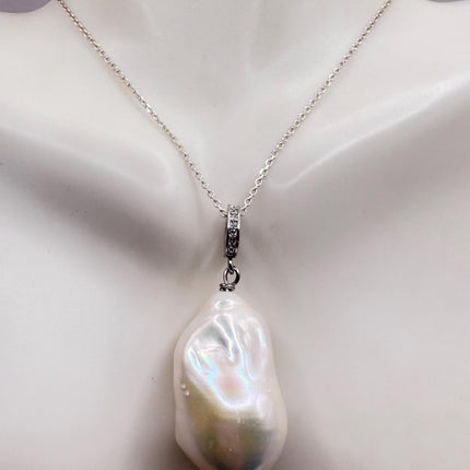 Vintage Biwa Pearl Necklace - Everyday Simple Minimalist Wedding Jewelry - 925 Sterling Silver