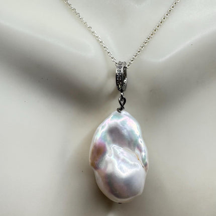 Vintage Biwa Pearl Necklace - Everyday Simple Minimalist Wedding Jewelry - 925 Sterling Silver