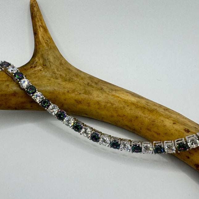 Vintage Silver Tennis Bracelet | Mystic Blue Topaz Crystal Diamond Cubic Zirconia 925 Sterling Silver